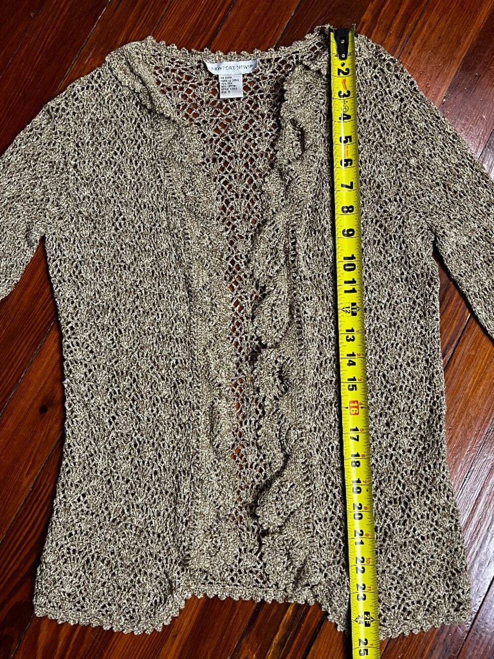 Gold Silk/Cotton Crochet Cardigan - Picture 9 of 11